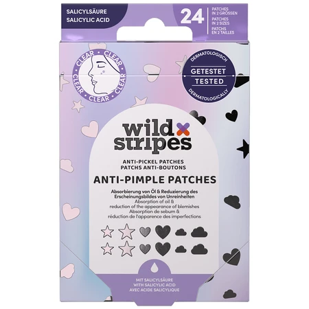 Wild Stripes Anti-Pimple Patches Holo Clear, parches para eczema con ácido salicílico, 24 unidades