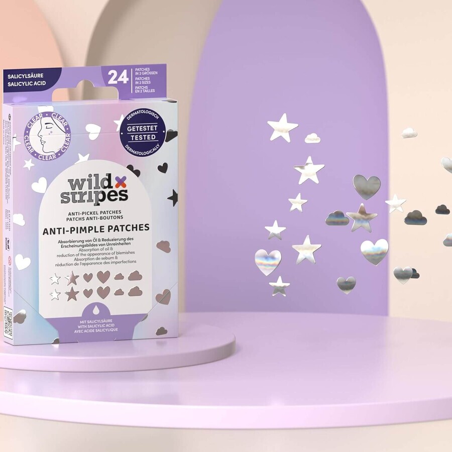 Wild Stripes Anti-Pimple Patches Holo Clear, eczema patches with salicylic acid, 24 pieces