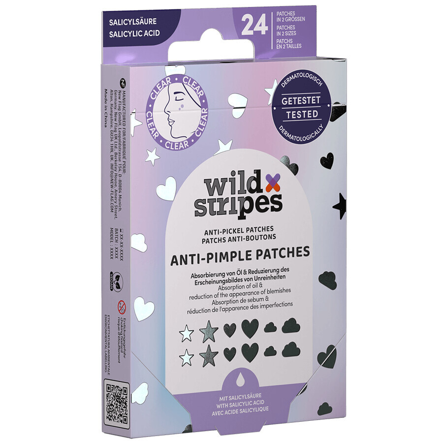 Wild Stripes Anti-Pimple Patches Holo Clear, eczema patches with salicylic acid, 24 pieces