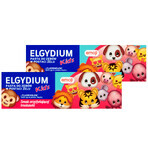 Elgydium Kids Emoji set, gel dentifrice pour enfants, Fraise rafraîchissante, 3-6 ans, 2 x 50 ml