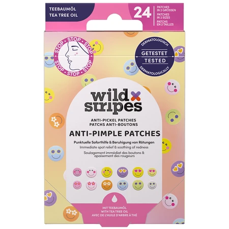Wild Stripes Anti-Pimple Patches Smile Stop, parches para eczema con aceite del árbol del té, 24 unidades