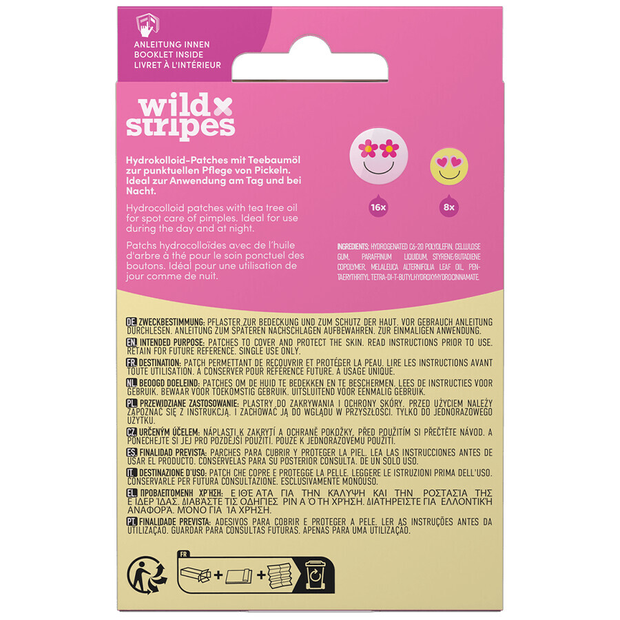 Wild Stripes Anti-Pickel-Pflaster Smile Stop, Ekzempflaster mit Teebaumöl, 24 Stück