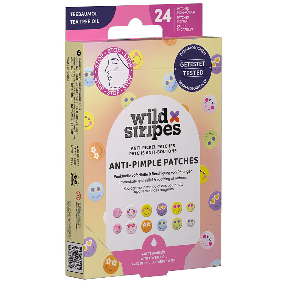 Wild Stripes Anti-Pickel-Pflaster Smile Stop, Ekzempflaster mit Teebaumöl, 24 Stück