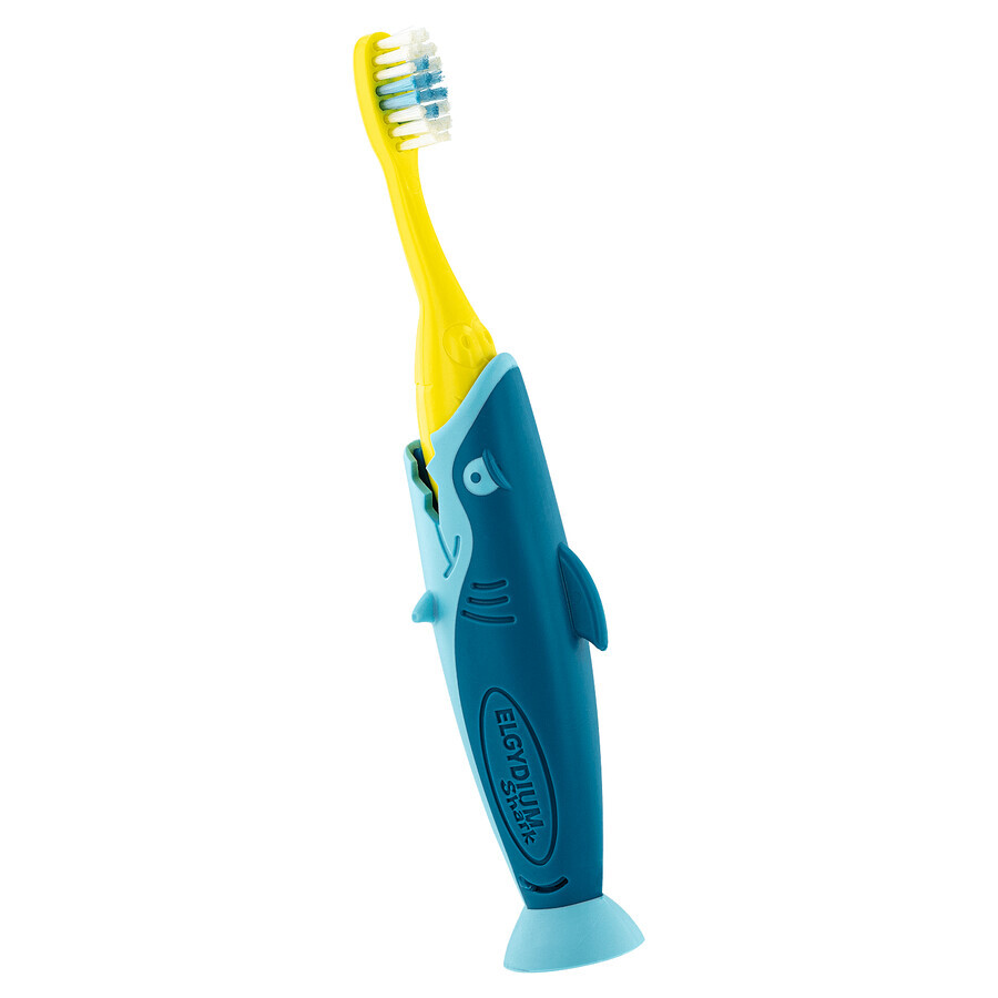 Set di spazzolini Elgydium Pocket Kids Shark, spazzolino per bambini, da viaggio, 2-6 anni, 2 pezzi