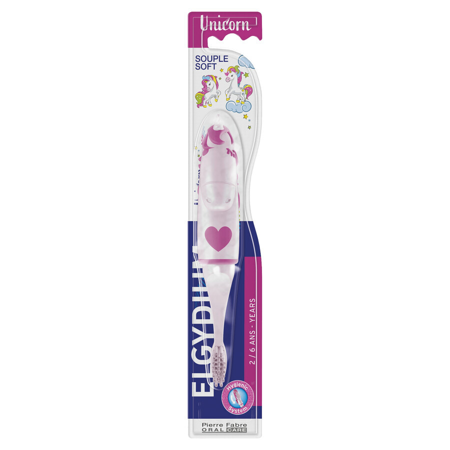 Set Elgydium Unicorn, spazzolino per bambini, 2-6 anni, 2 pezzi