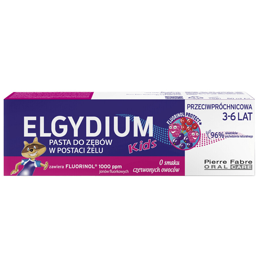 Elgydium Kids Fluorinol set, anti-cariës tandpasta voor kinderen 3-6 jaar, framboos en aardbei, 2 x 50 ml