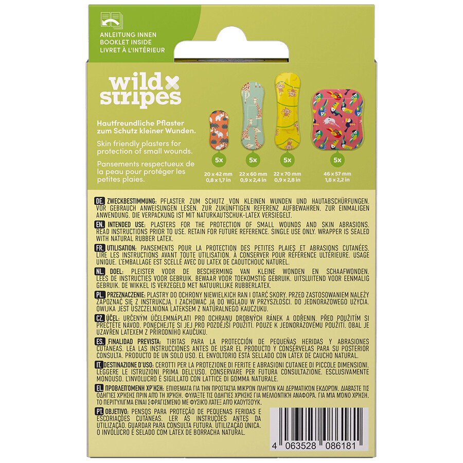 Wild Stripes Kids Sensitive, Dschungelpflaster, 20 Stück