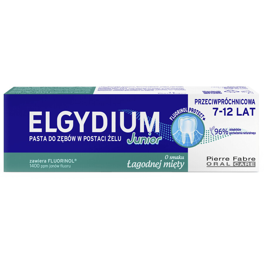 Elgydium Junior Set, Zahnpasta in Gelform für Kinder von 7-12 Jahren, milde Minze, 2 x 50 ml