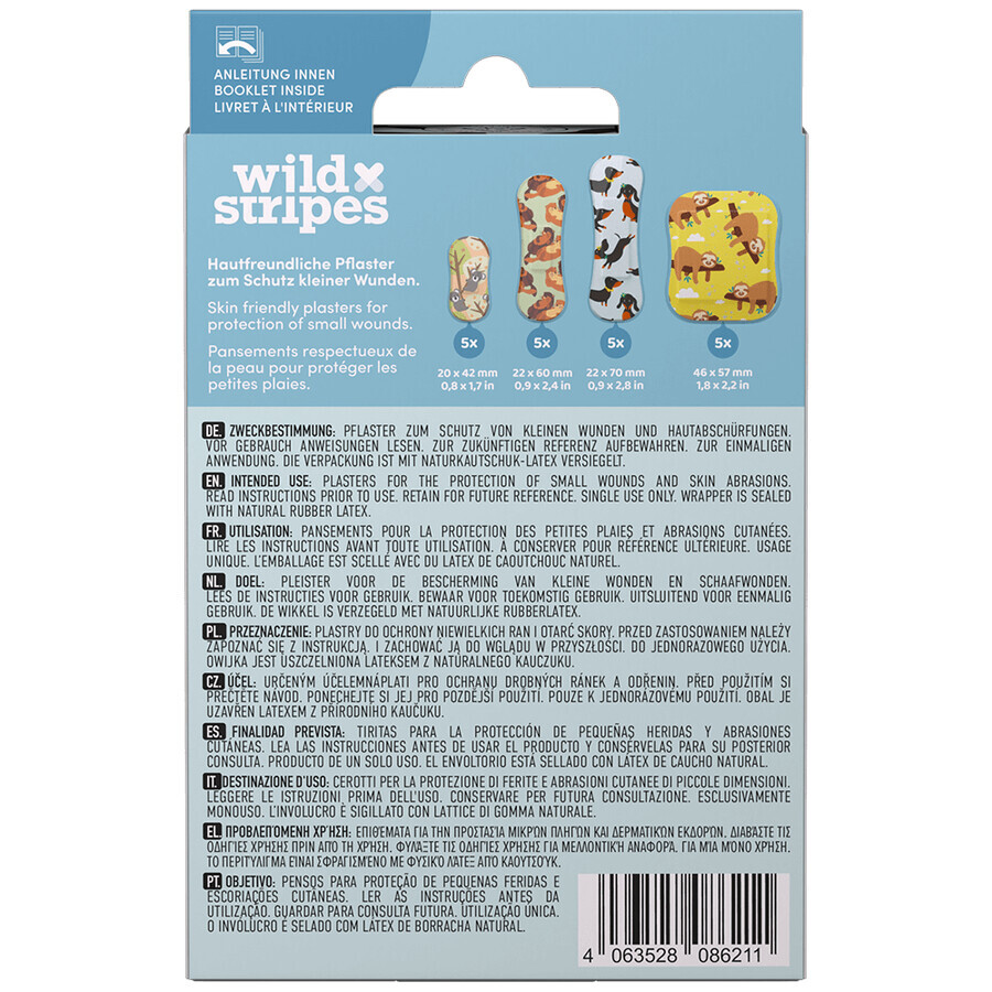 Wild Stripes Kids Sensitive, sparadrap pour enfants, 20 pièces