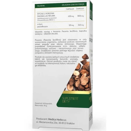 Peonía 600 mg, 60 cápsulas Medica Herbs
