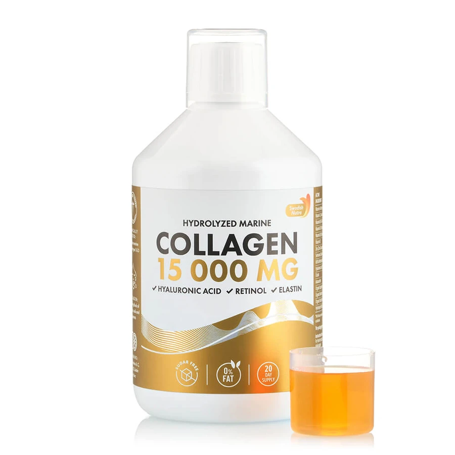 Colágeno Hidrolizado Líquido Tipo 1 y 3 15 000 Mg + Ácido Hialurónico 50 mg + Retinol 800 mcg, 500 ml, Swedish Nutra