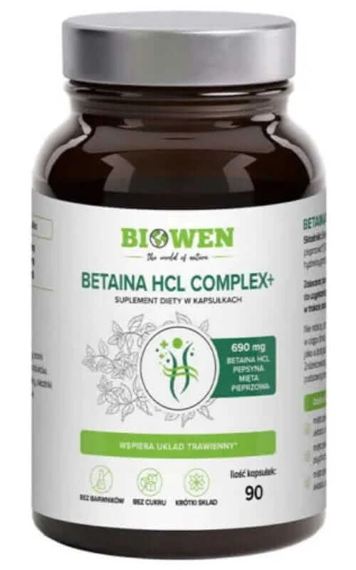 Betaine HCL + pepsin + peppermint 90 capsules Biowen