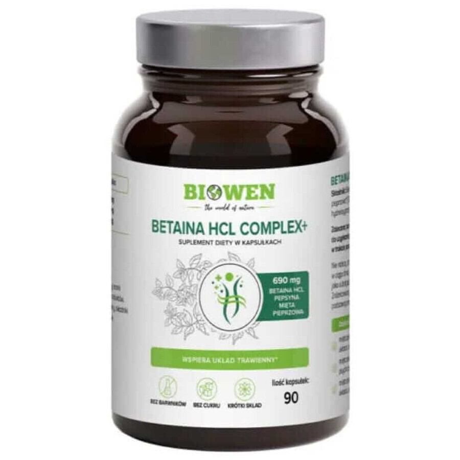 Betaine HCL + pepsin + peppermint 90 capsules Biowen