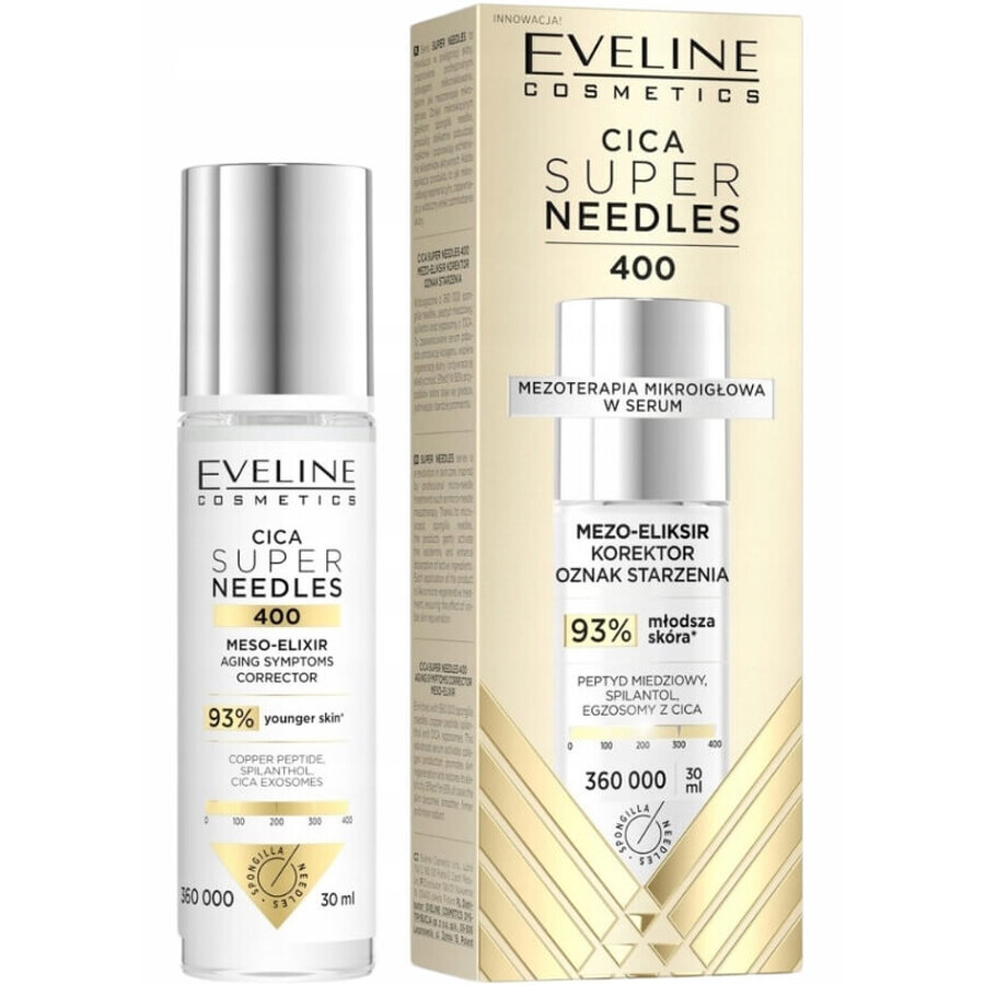 Eveline Cosmetics Super Needles Cica 400 Meso-Elixir, Korrektor der Zeichen der Hautalterung, 30 ml