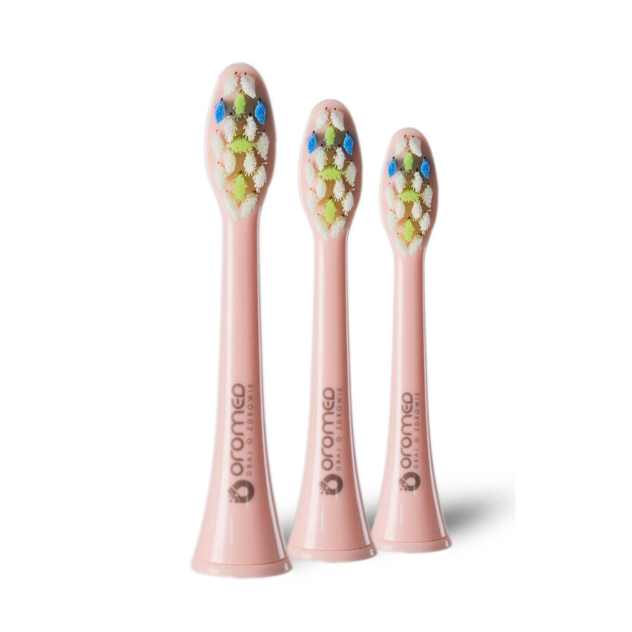 Oromed ORO-SONIC NEXT pink sonic toothbrush tips, 3 pieces.