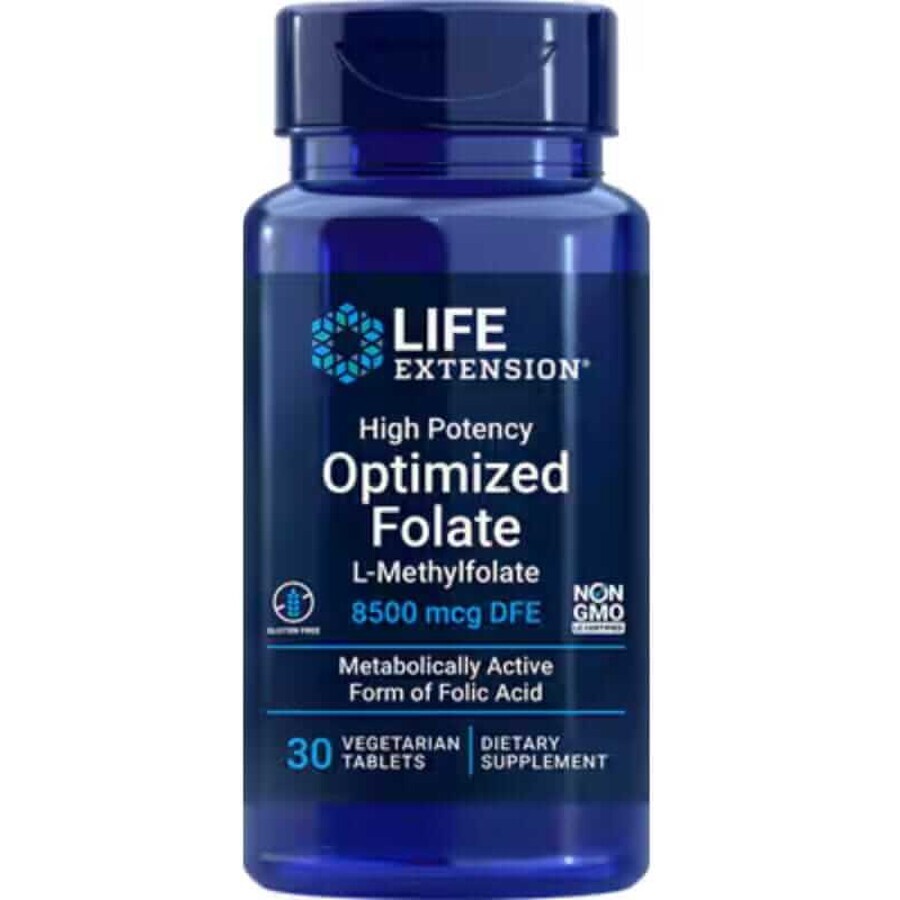 Folato optimizado de alta potencia 5-MTHF 8500 µg, 30 comprimidos vegetales Life Extension