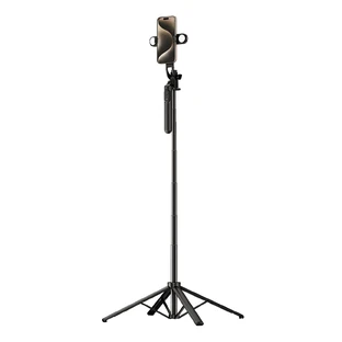 Palo selfie WH181D-Y1S trípode telescópico de aleación de aluminio de 1,75 m con doble lámpara y soporte para teléfono - negro