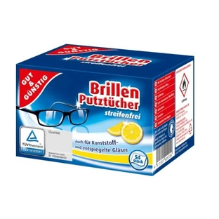 Gut amp ; Gunstig, Lingettes nettoyantes pour lunettes, citron, 54 pièces