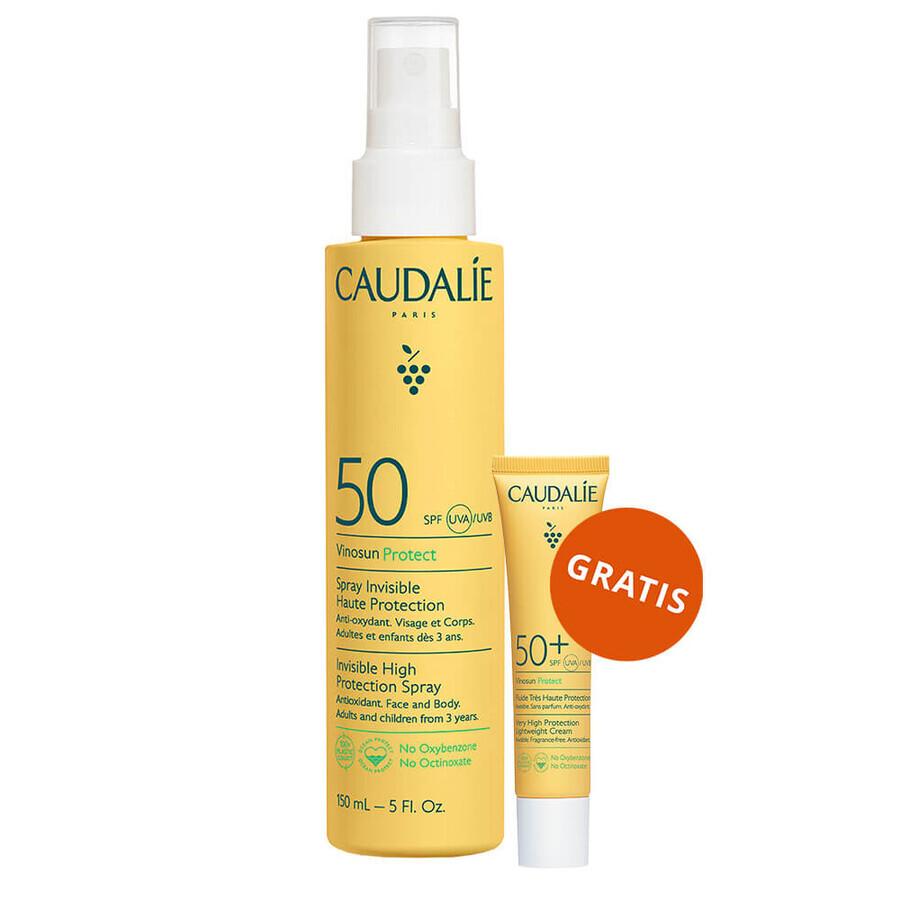 Caudalie Vinosun Protect, invisible high protection spray, SPF 50, 150 ml + invisible, light, very high protection cream, SPF 50+, 20 ml free of charge