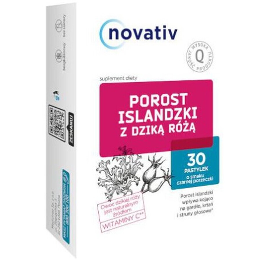 Novativ Lichen islandais au goût d'églantier et de cassis, 30 pastilles