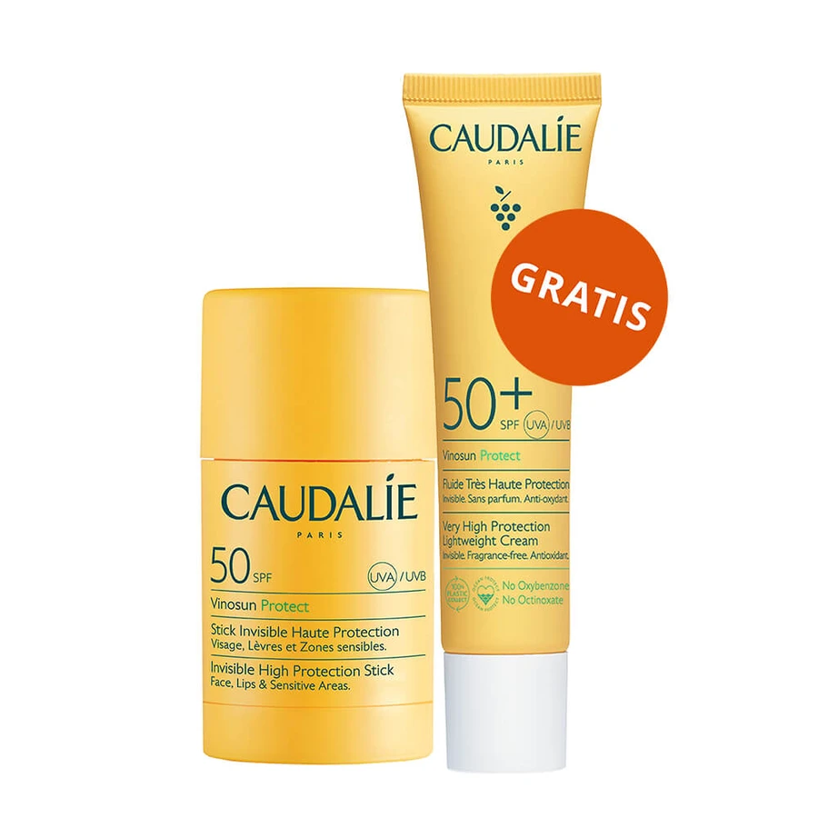 Caudalie Vinosun Protect, unsichtbarer Hochschutz-Stift, SPF 50, 15 g + unsichtbare, leichte, sehr hoch schützende Creme, SPF 50+, 20 ml gratis