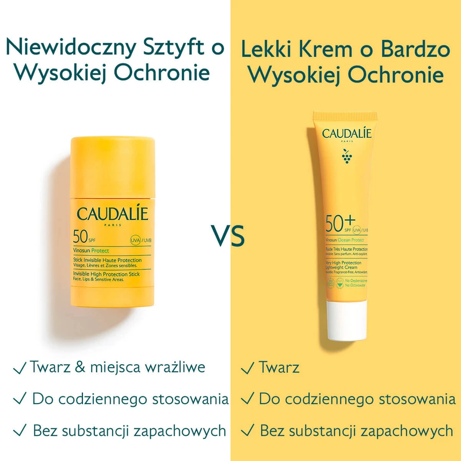 Caudalie Vinosun Protect, unsichtbarer Hochschutz-Stift, SPF 50, 15 g + unsichtbare, leichte, sehr hoch schützende Creme, SPF 50+, 20 ml gratis