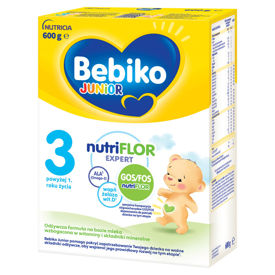 Bebiko Junior 3 Nutriflor Expert set, fórmula nutritiva a base de leche, más de 1 año, 3 x 600 g + Boon, bidón de pajita Swig, 265 ml gratis