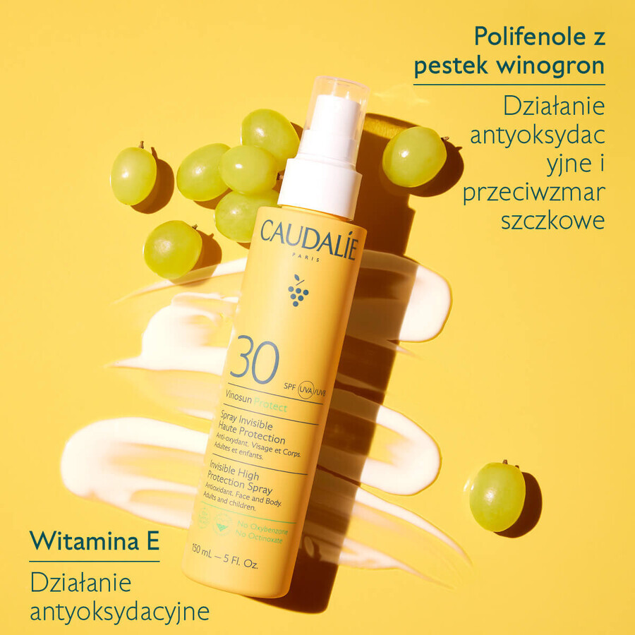 Caudalie Vinosun Protect, invisible high protection spray, SPF 30, 150 ml + invisible, light, very high protection cream, SPF 50+, 20 ml free of charge