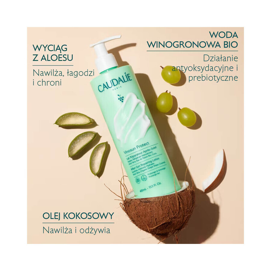 Caudalie Vinosun Protect, regenerating after-sun milk, 400 ml + invisible, light, extra high protection cream, SPF 50+, 20 ml free