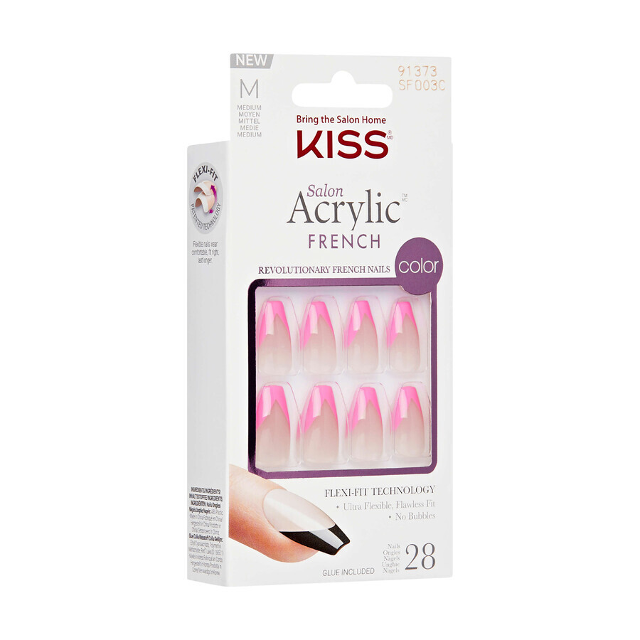 Fake Nails Salon Acrylic French Color, Squared, 1 set, Kiss
