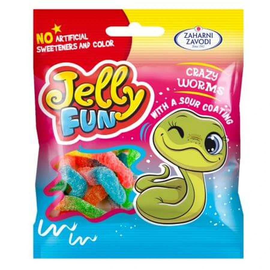Gominolas con forma de gusano, con sabor a fruta y cobertura ácida, 90 g, Top Jelly