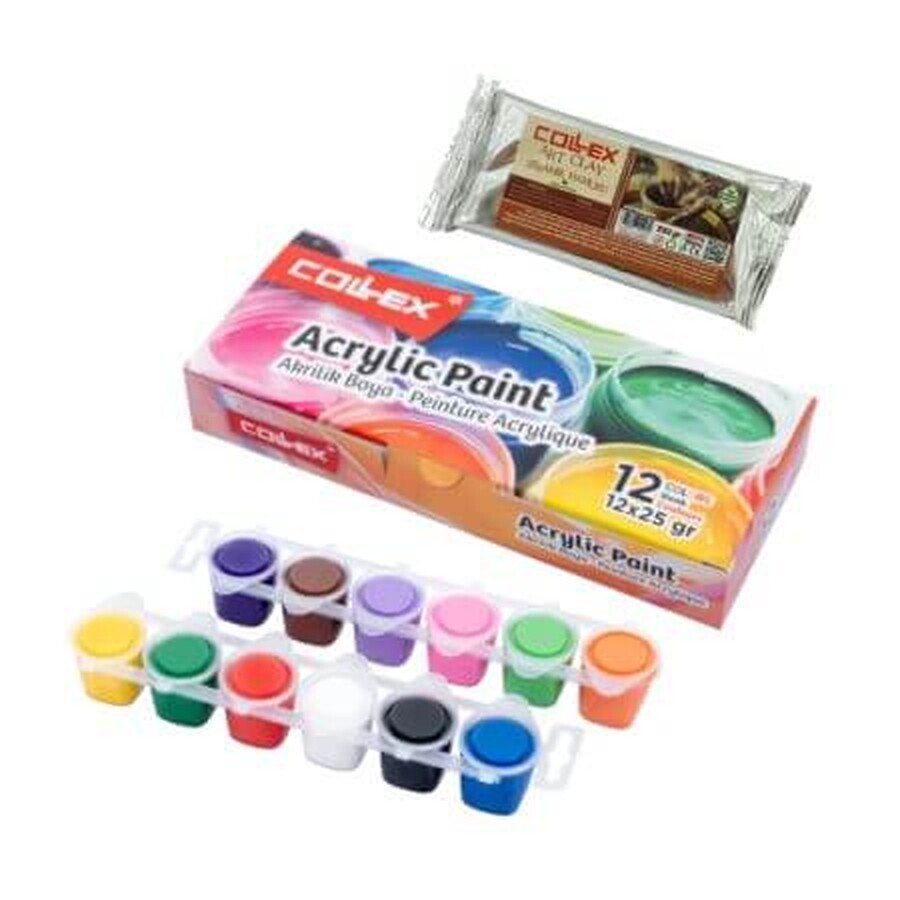 White modelling clay set 250 g + acrylic paint 12 colors, Collex