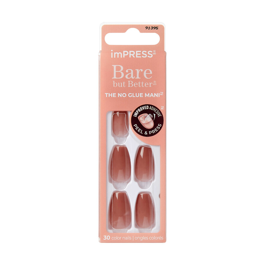 imPRESS uñas postizas Bare but Better, Flare, 1 juego, Kiss