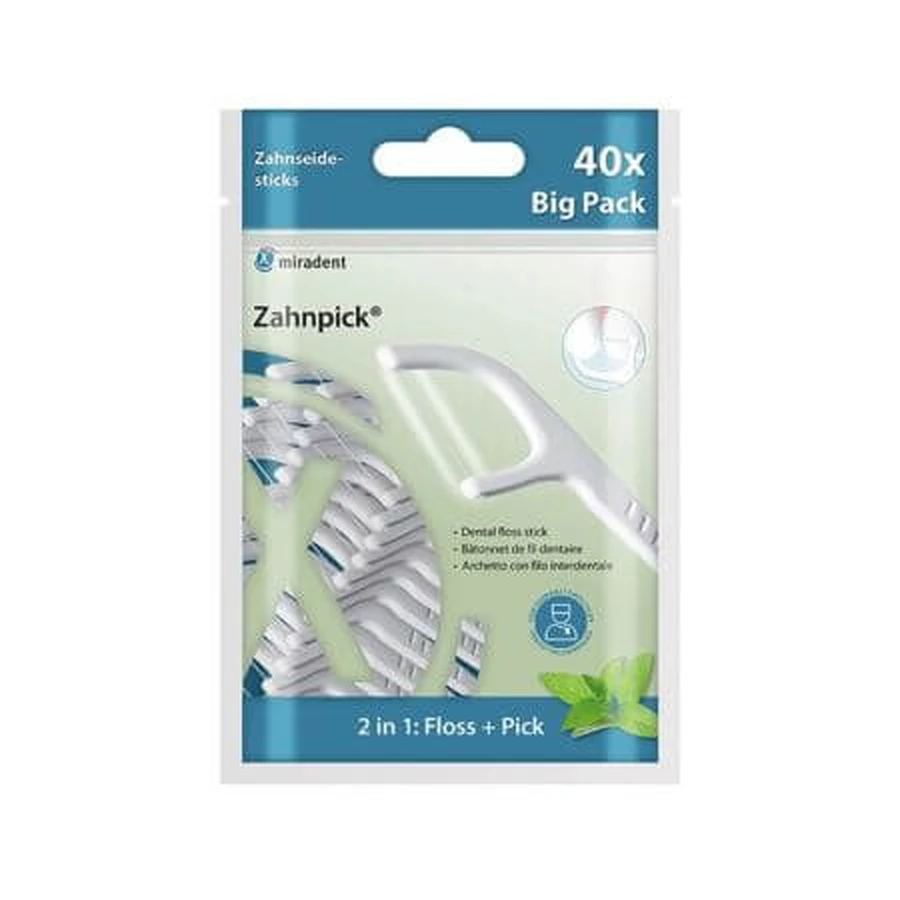 Toothbrushes with minted dental floss Zahnpick, 40 pcs, Miradent