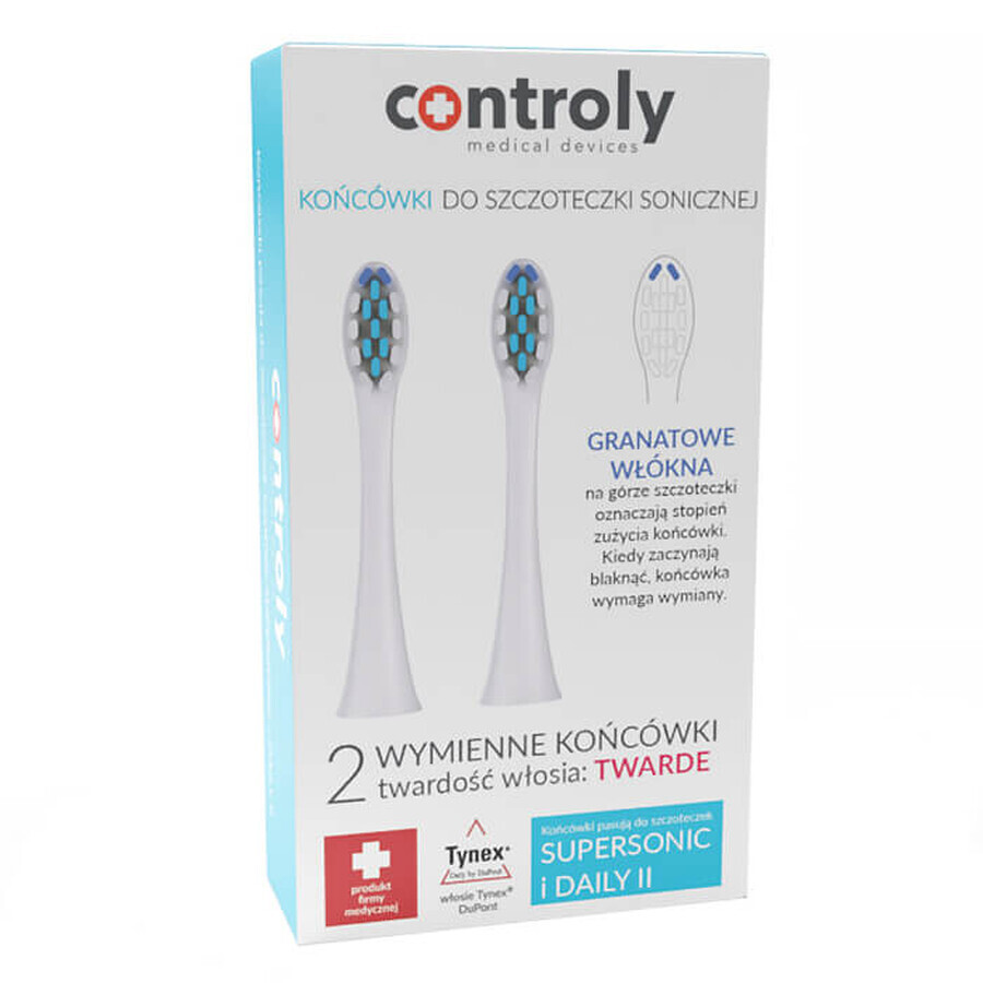 Controly, punte di ricambio per spazzolino sonico Supersonic e Daily II, bianche, dure, 2 pezzi