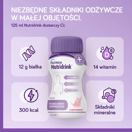 Nutridrink-kit, voedingspreparaat, aardbeiensmaak, 4 x 125 ml + bosvruchtensmaak, 4 x 125 ml + vanillesmaak, 4 x 125 ml + chocoladesmaak, 4 x 125 ml