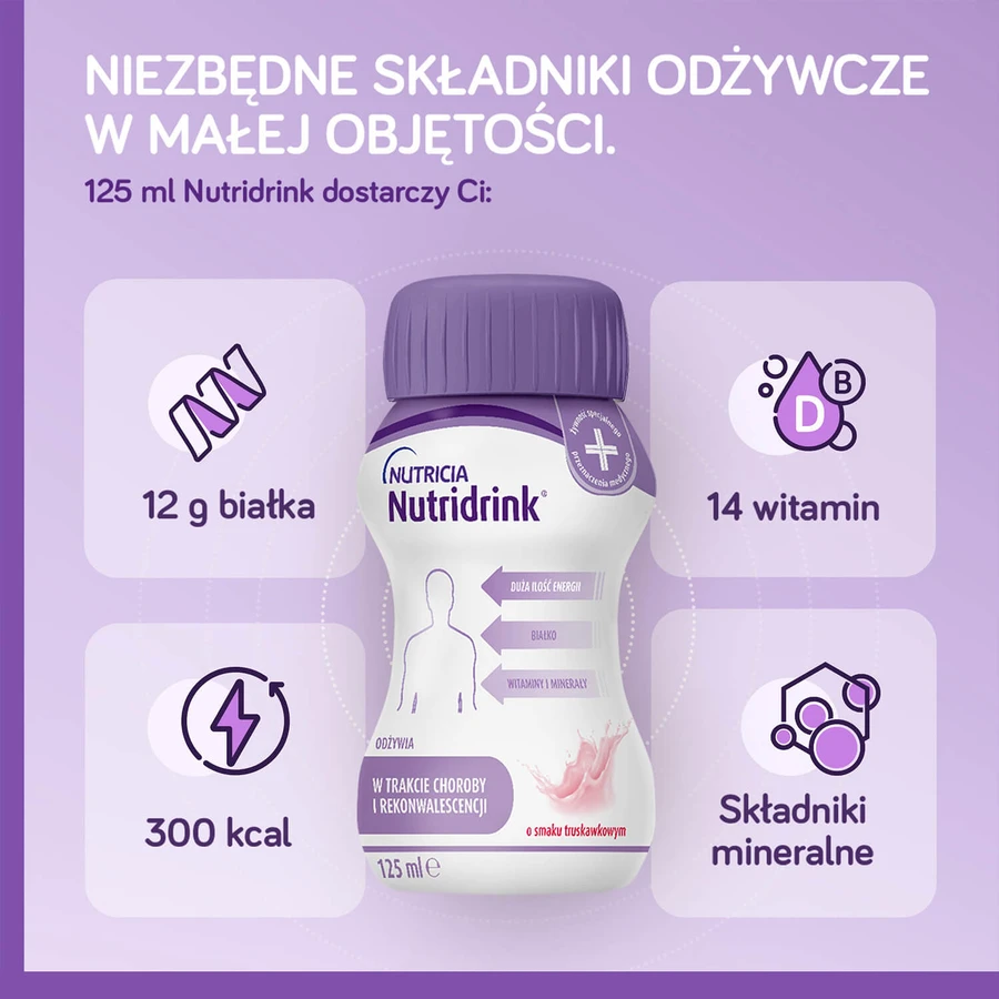 Nutridrink-kit, voedingspreparaat, aardbeiensmaak, 4 x 125 ml + bosvruchtensmaak, 4 x 125 ml + vanillesmaak, 4 x 125 ml + chocoladesmaak, 4 x 125 ml
