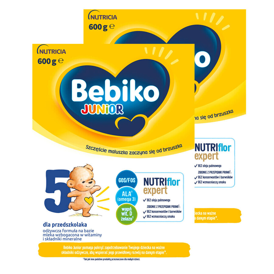 Bebiko Junior 5 Nutriflor Expert set, nutritious milk-based formula, for preschooler, 2 x 600 g