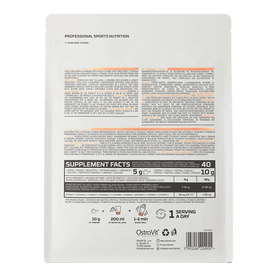 OstroVit Collageen + Vitamine C, perziksmaak, 400 g