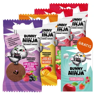 Bunny Ninja Fruit Rolls set, snack de fruits, 4 x 15 g + livre de coloriage gratuit