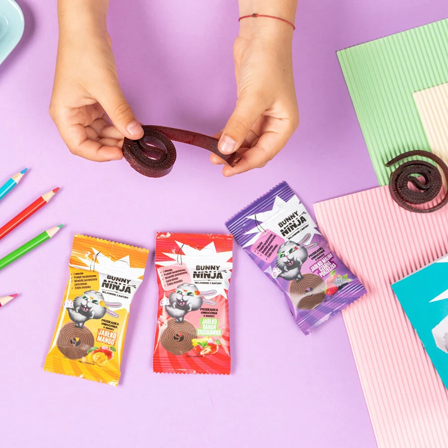 Bunny Ninja Fruit Rolls set, snack de fruits, 4 x 15 g + livre de coloriage gratuit