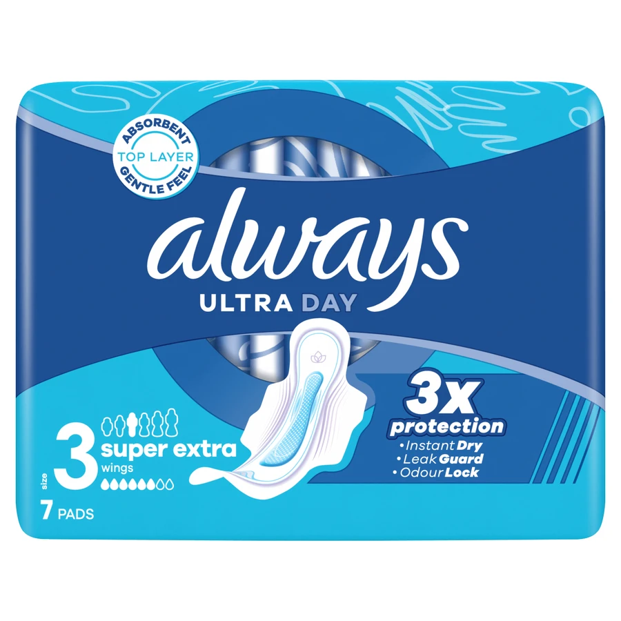 Always Ultra Day, maandverband met vleugels, Super Extra, 7 stuks