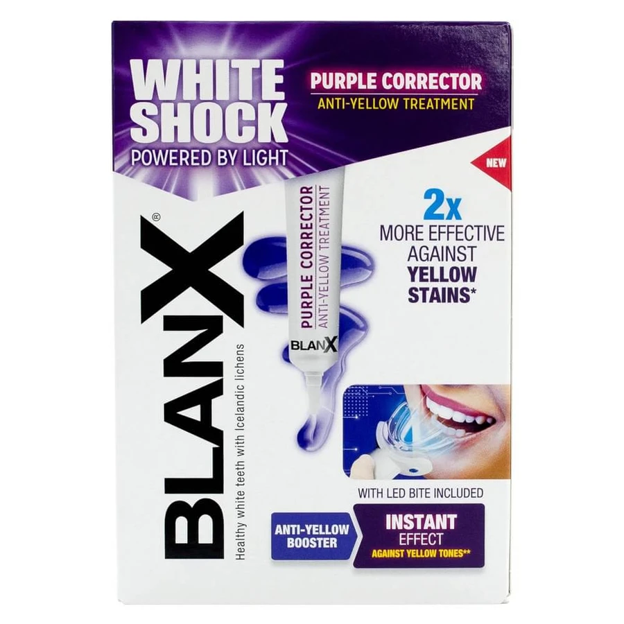 BlanX White Shock Purple Corrector, teeth yellowing whitening system, serum, 20 ml + Led Bite cap