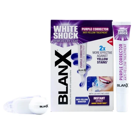 BlanX White Shock Purple Corrector, teeth yellowing whitening system, serum, 20 ml + Led Bite cap