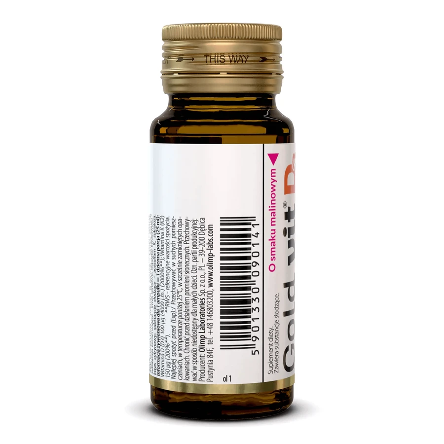 Olimp Gold-Vit D3 + K2 Forte Shot, Glasampulle, Himbeergeschmack, 25 ml