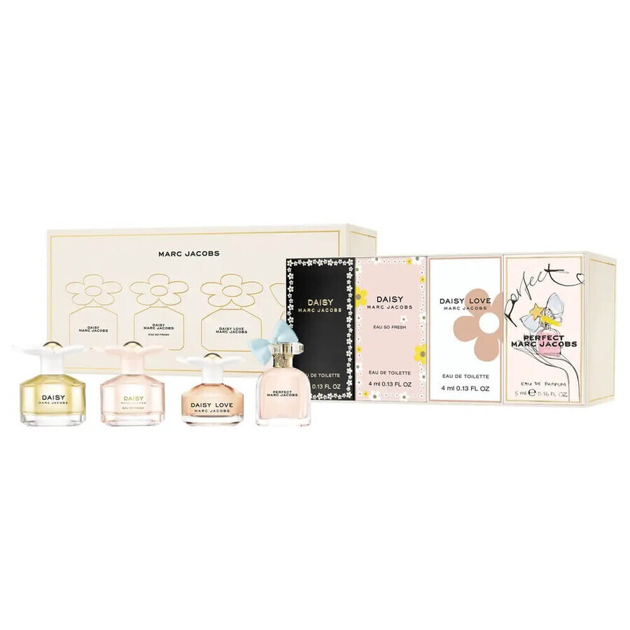 Marc Jacobs Miniature Set Daisy Eau de Toilette 4 ml + Daisy Eau So Fresh Eau de Toilette 4 ml + Daisy Love Eau de Toilette 4 ml + Perfect Eau de Parfum, 5 ml