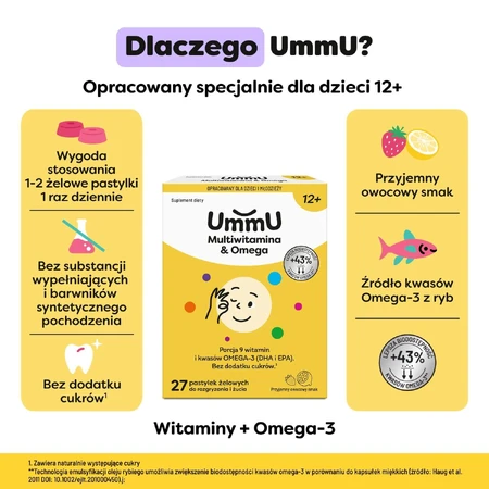 UmmU Multivitamin&Omega, für Kinder ab 12 Jahren, 27 Kau-Lutschtabletten