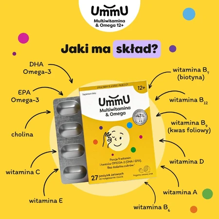 UmmU Multivitamin&Omega, für Kinder ab 12 Jahren, 27 Kau-Lutschtabletten