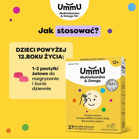 UmmU Multivitamin&Omega, für Kinder ab 12 Jahren, 27 Kau-Lutschtabletten
