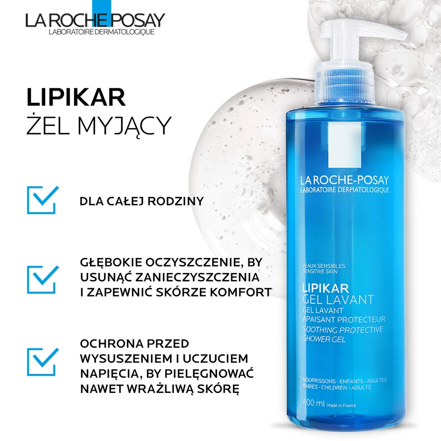 La Roche-Posay Lipikar set, zachte reinigingsgel voor gezicht en lichaam, gevoelige huid, 400 ml + reserve, 400 ml